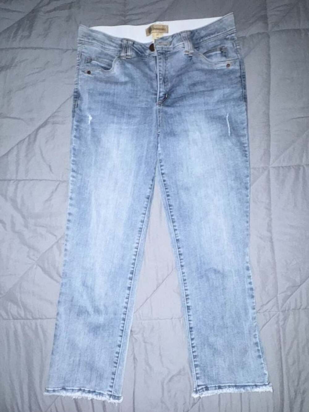 Democracy Jeans Size 10 Blue Distressed Straight Leg Denim